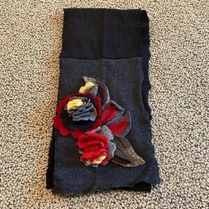 NWOT Black Scarf with Fabric Flowers